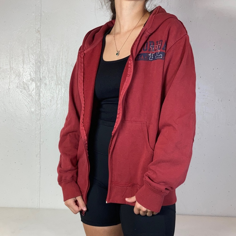 Retro Y2K Red Florida Full Zip Hooded Jacket